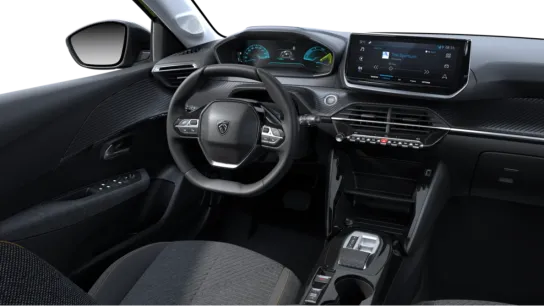 Interieur van de elektrische Peugeot e-208